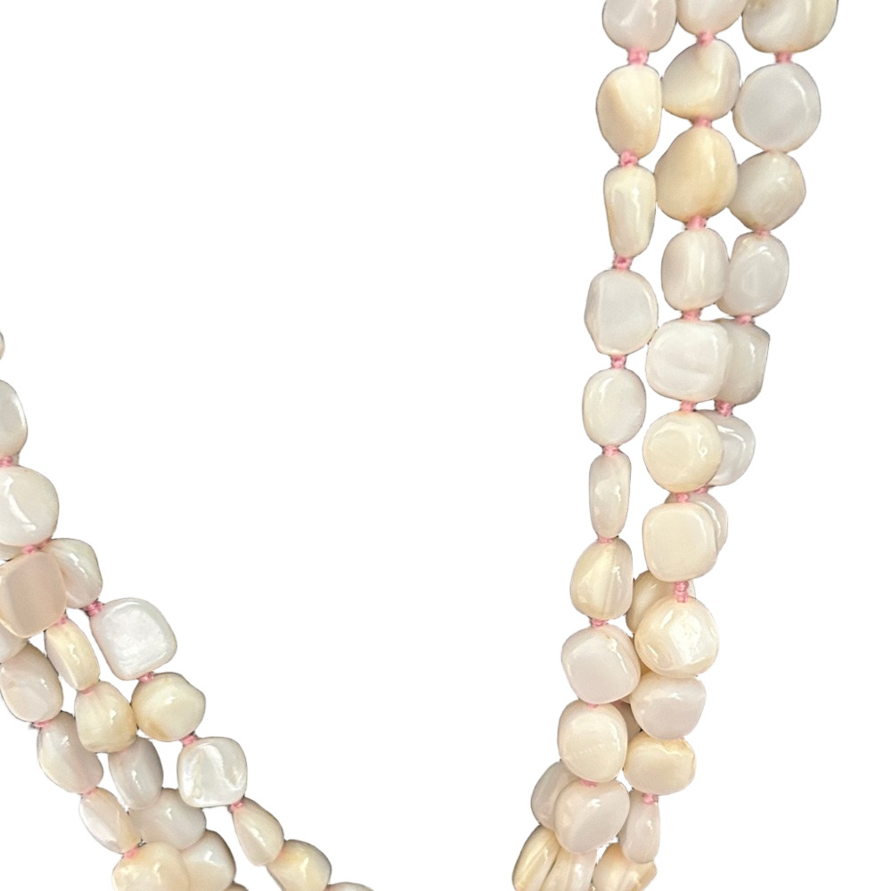 Vintage 3 Strand Couch Shell Nugget High Polish Double Knotted Necklace 1970s - Picture 6 of 13
